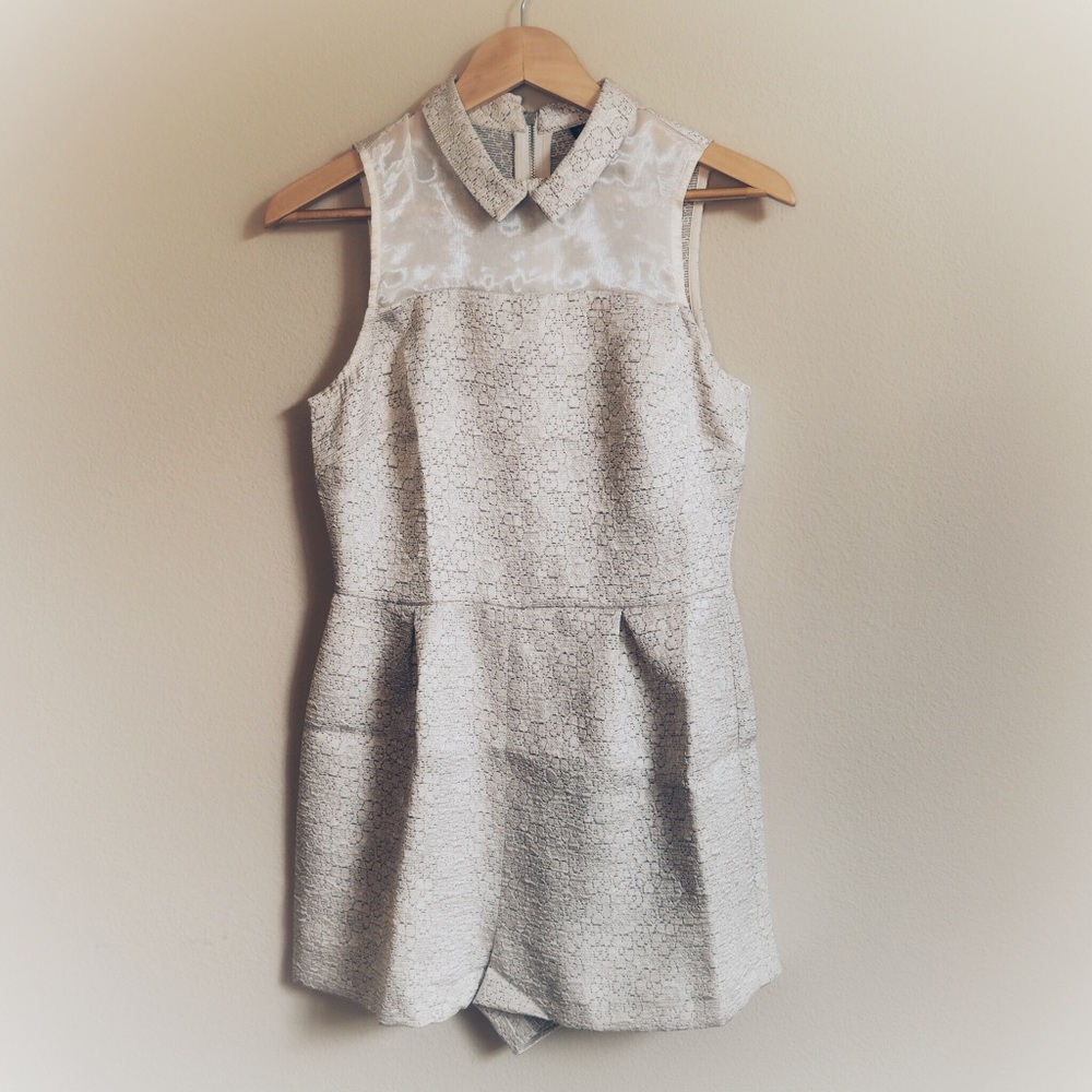 Topshop Cream Collared Jacquard Romper Playsuit
